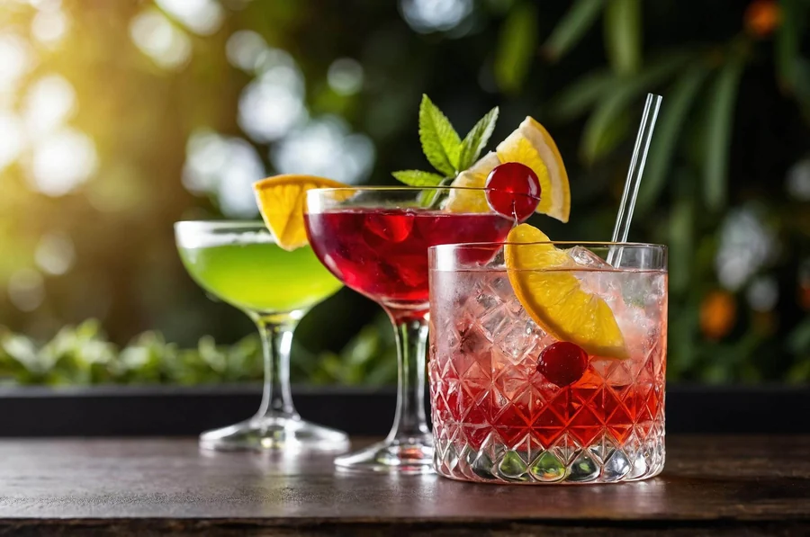 Secret cocktail with peach schnapps, strawberry, and lemon
